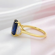 3.5ct Three Stone Blue Sapphire Oval Cut Yellow Gold Engagement Ring-Black Diamonds New York