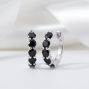 3.5mm 2.0 Ct Black Diamond Round Hoop Earrings