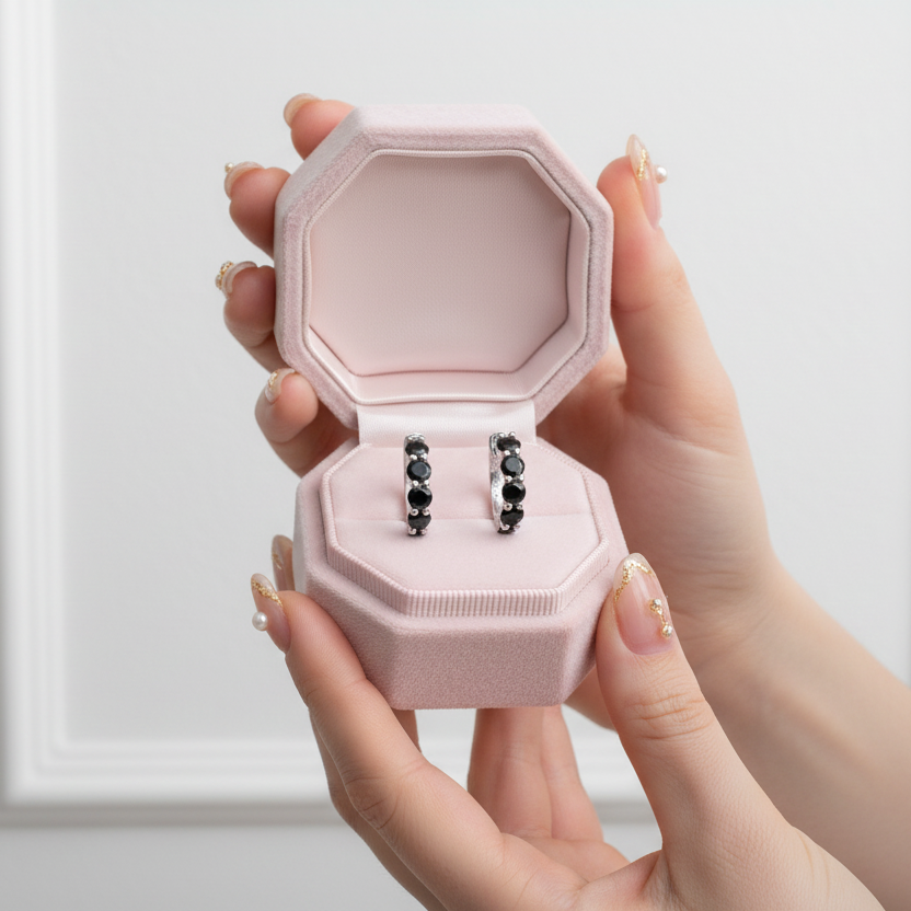 3.5mm 2.0 Ct Black Diamond Round Hoop Earrings