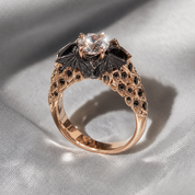 Bat's Kiss Promise Ring- 1.5 Ct Round and Coffin Cut Diamond Option Gothic Ring-Black Diamonds New York