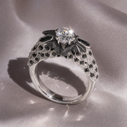 Bat's Kiss Promise Ring- 1.5 Ct Round and Coffin Cut Diamond Option Gothic Ring-Black Diamonds New York