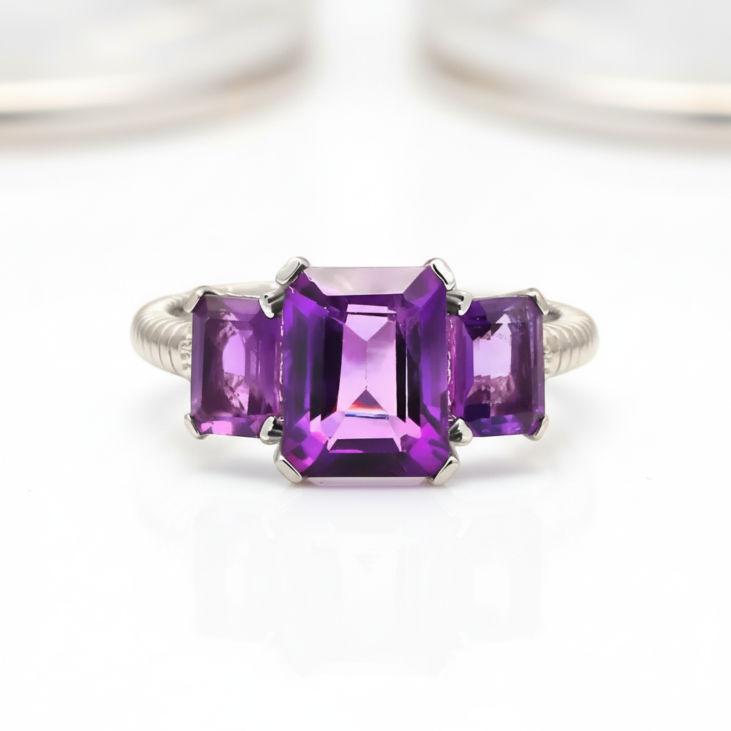 3.75Ct Amethyst Gemstone Rope Band Stackable Ring-Black Diamonds New York
