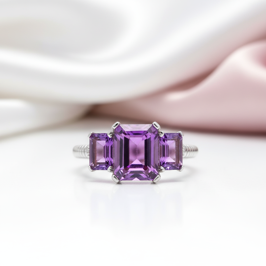 3.75Ct Amethyst Gemstone Rope Band Stackable Ring-Black Diamonds New York