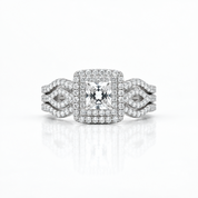 3Pcs 2.4 Ct Princess Cut White Diamond Option Double Halo Ring Set-Black Diamonds New York