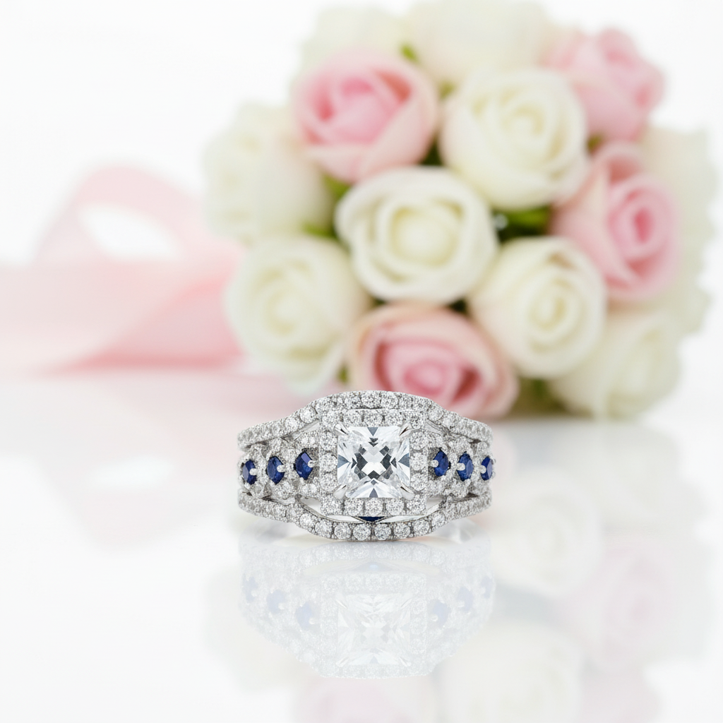 3Pcs 2.6Ct White Blue Diamond Ring Set-Black Diamonds New York