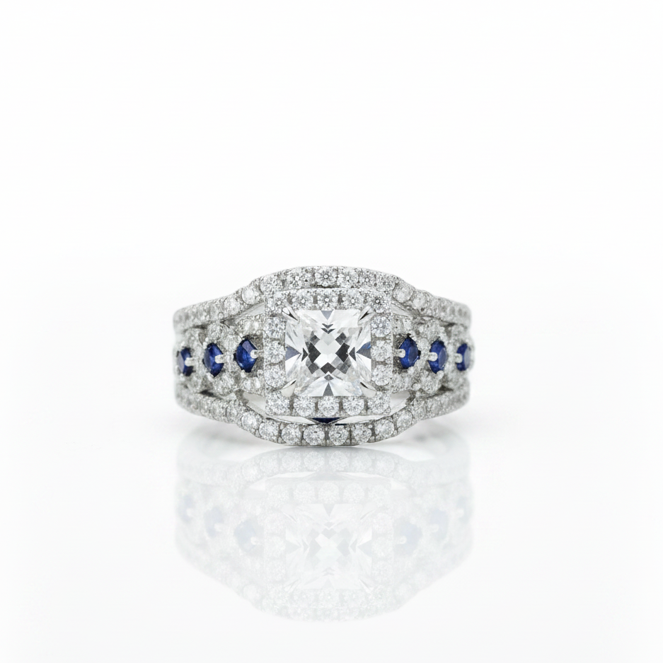 3Pcs 2.6Ct White Blue Diamond Option Ring Set-Black Diamonds New York