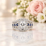 3Pcs 2.6Ct White Blue Diamond Option Ring Set-Black Diamonds New York