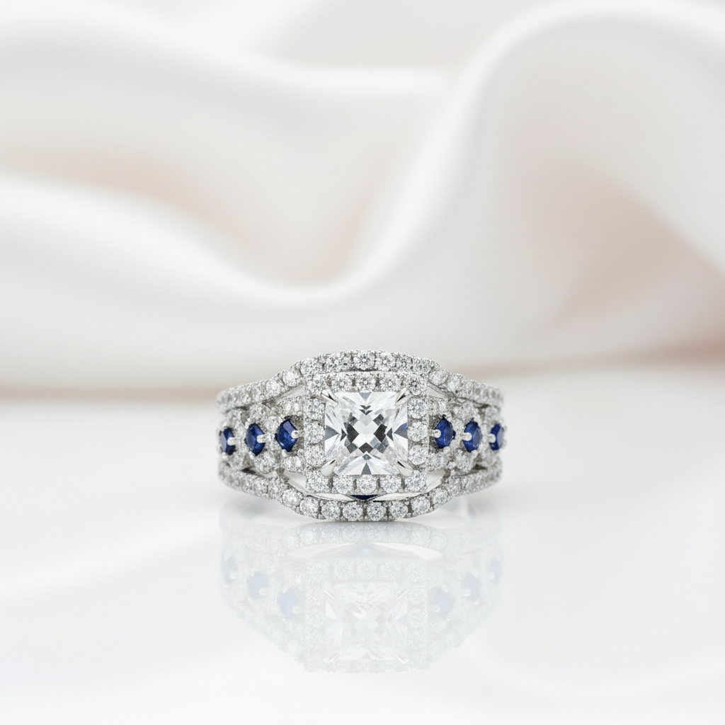 3Pcs 2.6Ct White Blue Diamond Option Ring Set-Black Diamonds New York