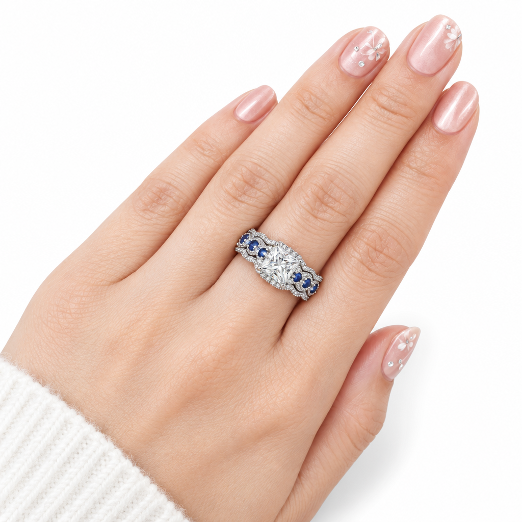 3Pcs 2.6Ct White Blue Diamond Option Ring Set-Black Diamonds New York