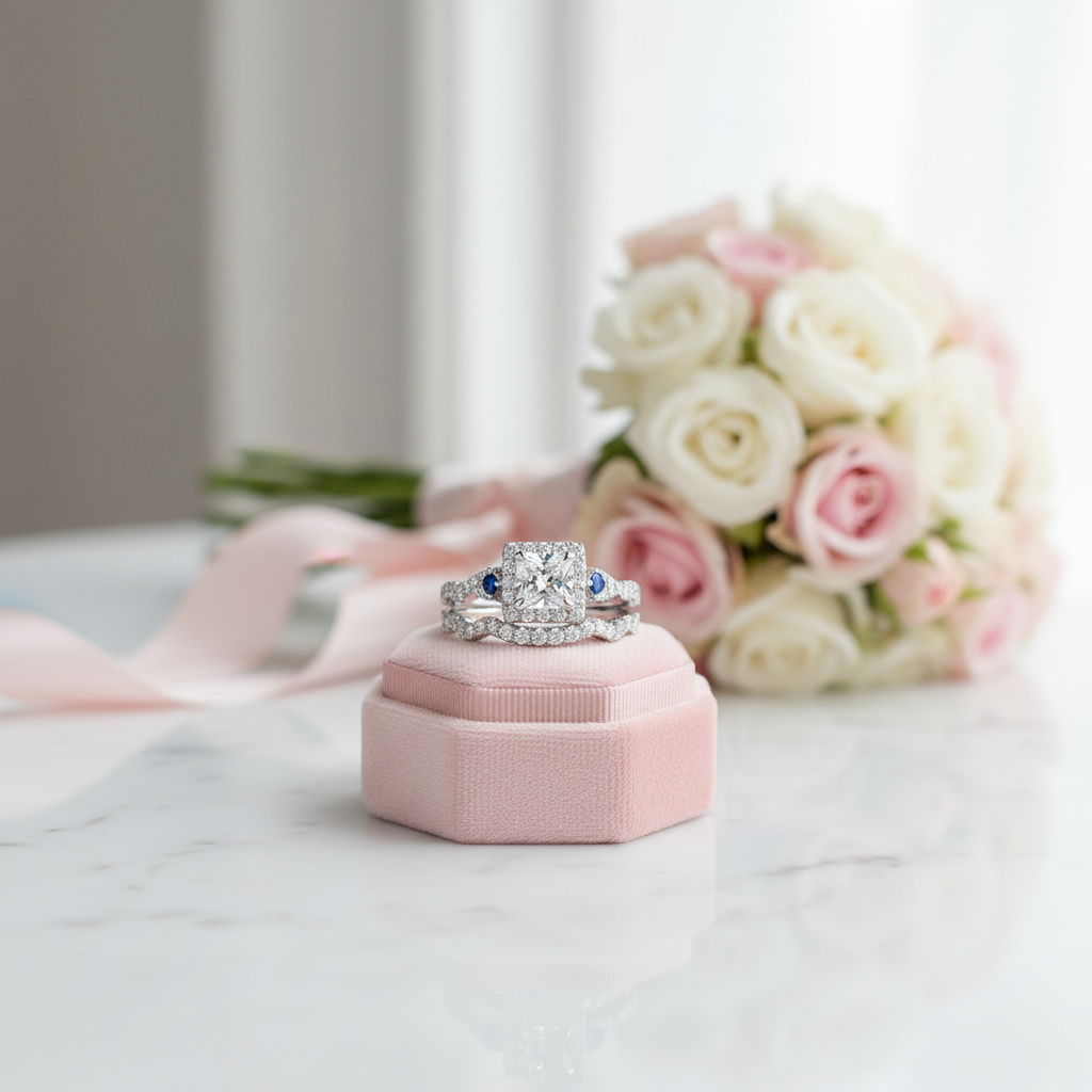 3Pcs 2.6Ct White Blue Diamond Option Ring Set-Black Diamonds New York