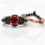 Eternal Flame- Round Cut Diamond Option Coffin Wedding Ring Set-Black Diamonds New York