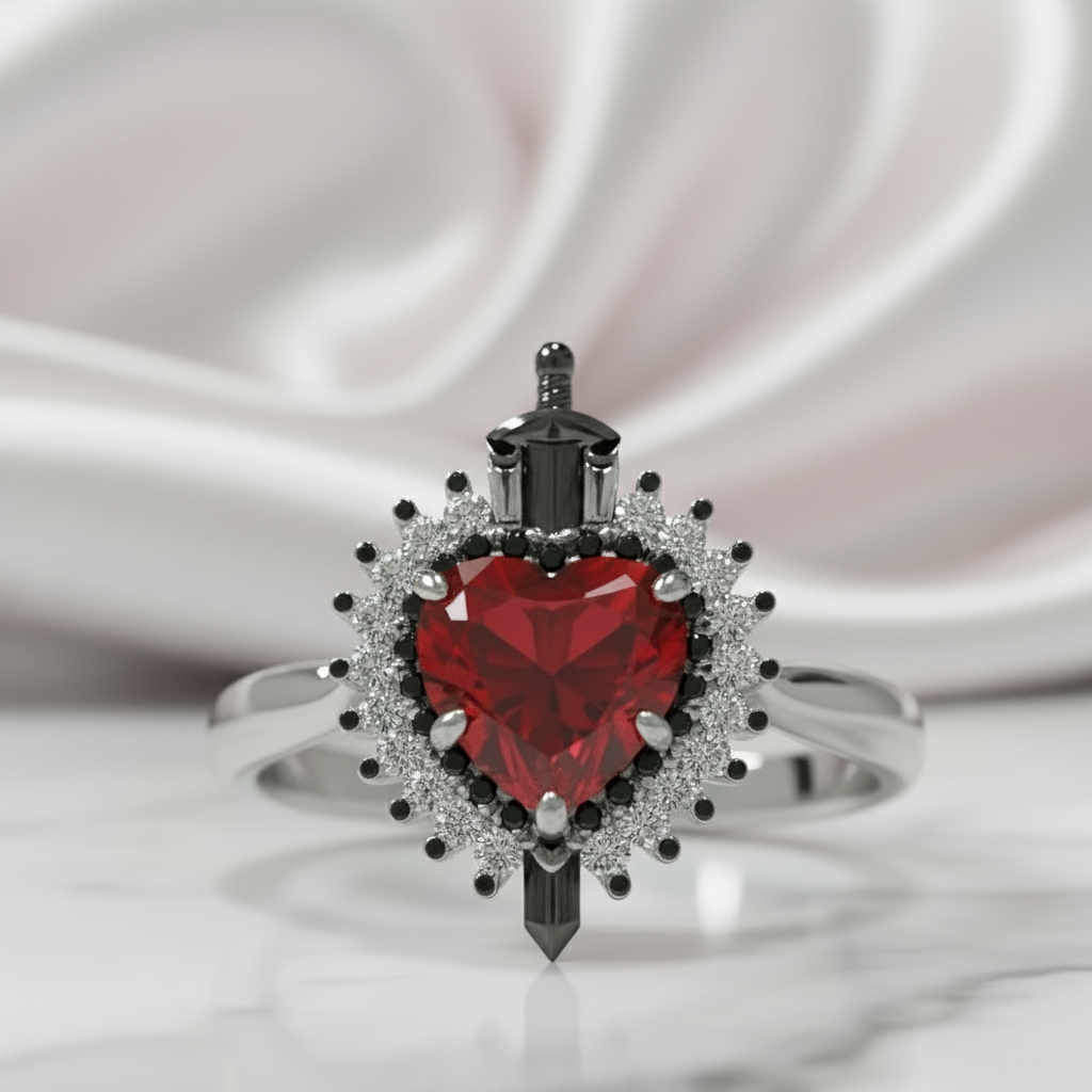 Against All Odds- Heart Shape Diamond Gothic Engagement Ring-Black Diamonds New York