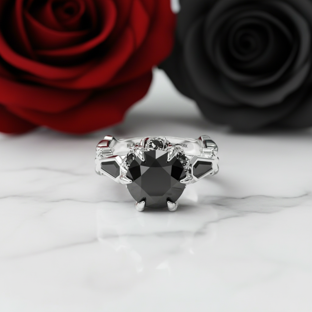 Through Eternity Ring- 3 ct Round Cut Diamond with Spider Legs Gothic Wedding Ring-Black Diamonds New York