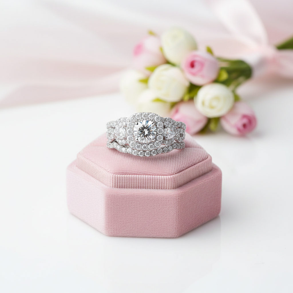 3 Pcs 2.7Ct White Diamond Option Engagement Ring Set-Black Diamonds New York