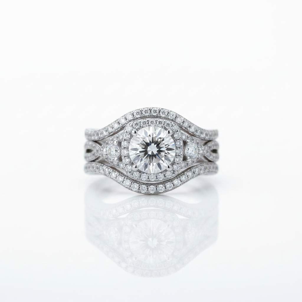 3 Piece Round Cut Diamond Option Engagement Ring Set-Black Diamonds New York