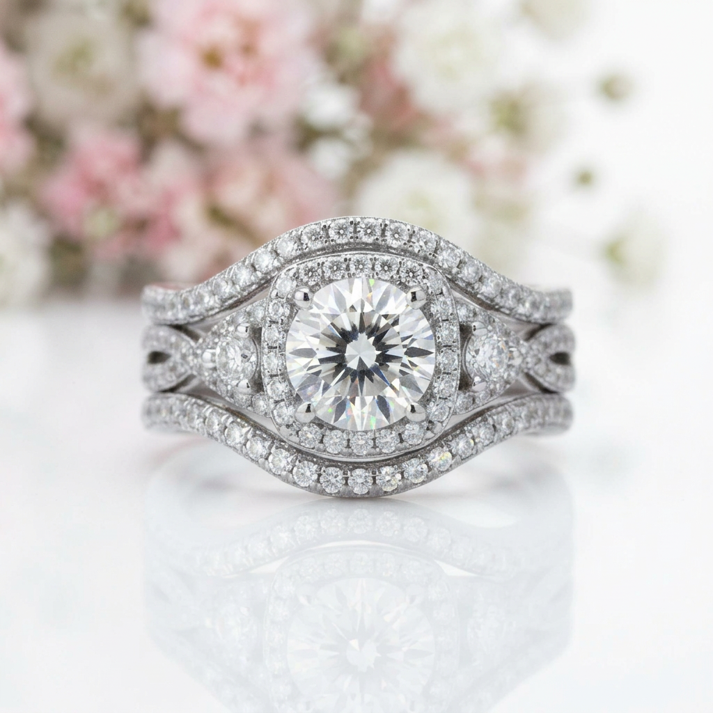 3 Piece Round Cut Diamond Option Engagement Ring Set-Black Diamonds New York