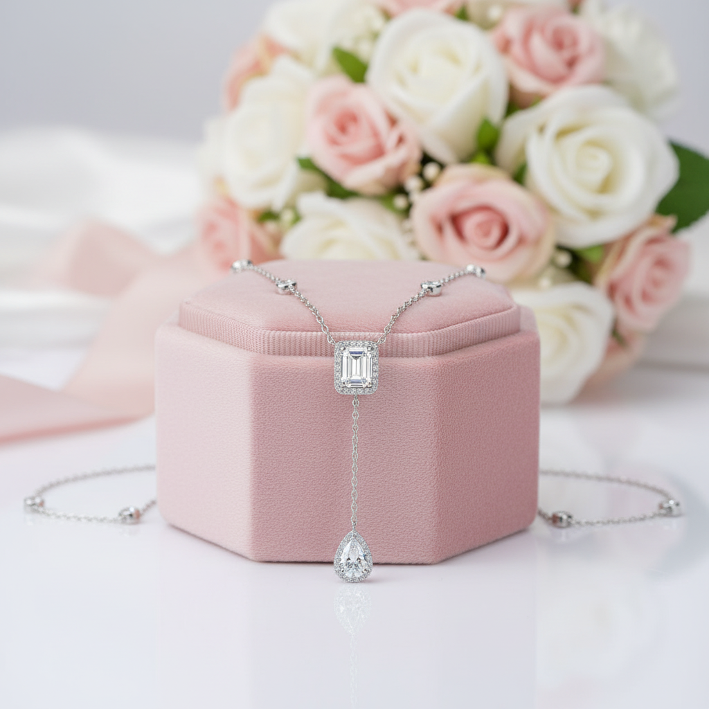 3ct Emerald Cut and Pear Cut Diamond Option Necklace-Black Diamonds New York