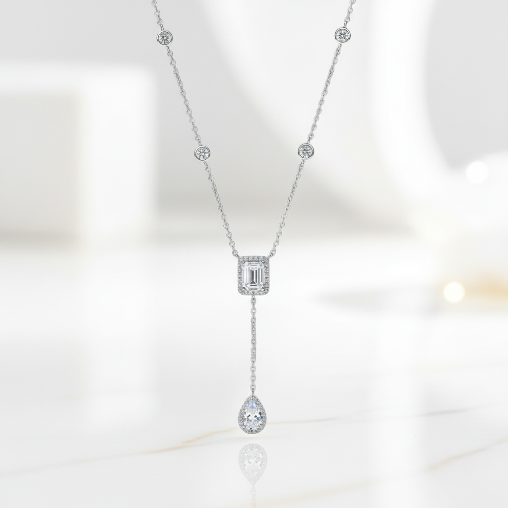 3ct Emerald Cut and Pear Cut Diamond Option Necklace-Black Diamonds New York
