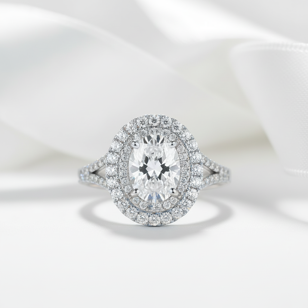 3ct Halo Oval Cut Diamond Option Double Halo Engagement Ring-Black Diamonds New York