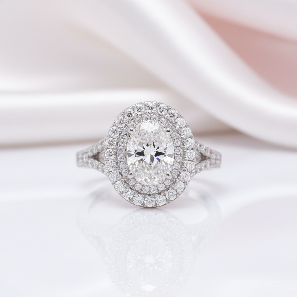3ct Halo Oval Cut Diamond Option Double Halo Engagement Ring-Black Diamonds New York