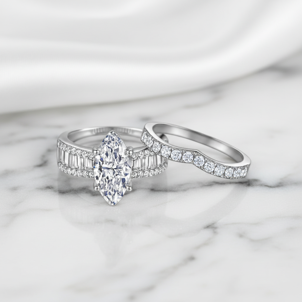 3ct Marquise Diamond Option Ring Set-Black Diamonds New York