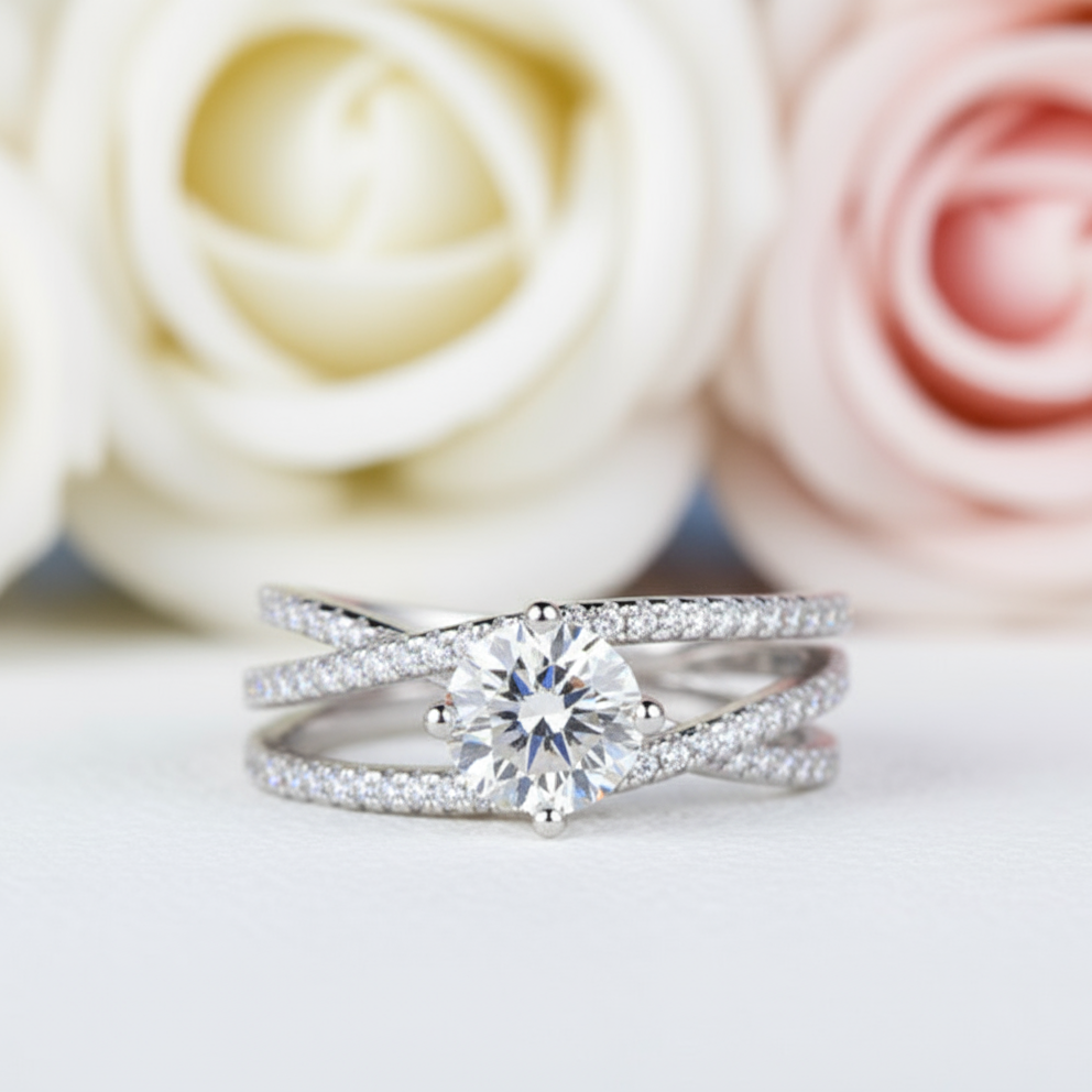 3ct Diamond Four Prong Interweaving Engagement Ring-Black Diamonds New York