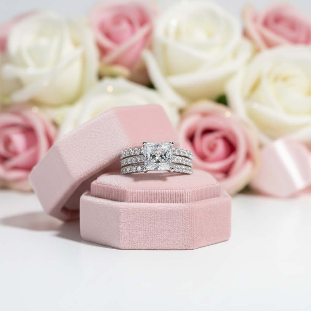 3ct Princess Cut Diamond Option Engagement Ring Set-Black Diamonds New York