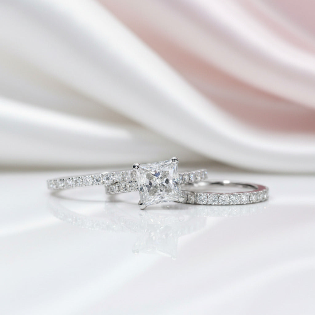 3ct Princess Cut Diamond Option Engagement Ring Set-Black Diamonds New York