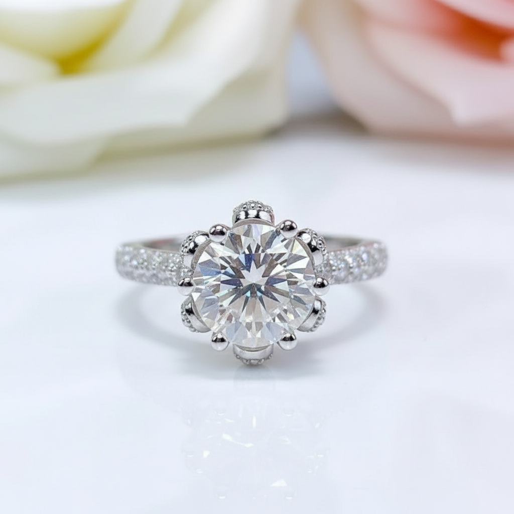 3ct Round Cut Crackling Diamond Engagement Ring-Black Diamonds New York