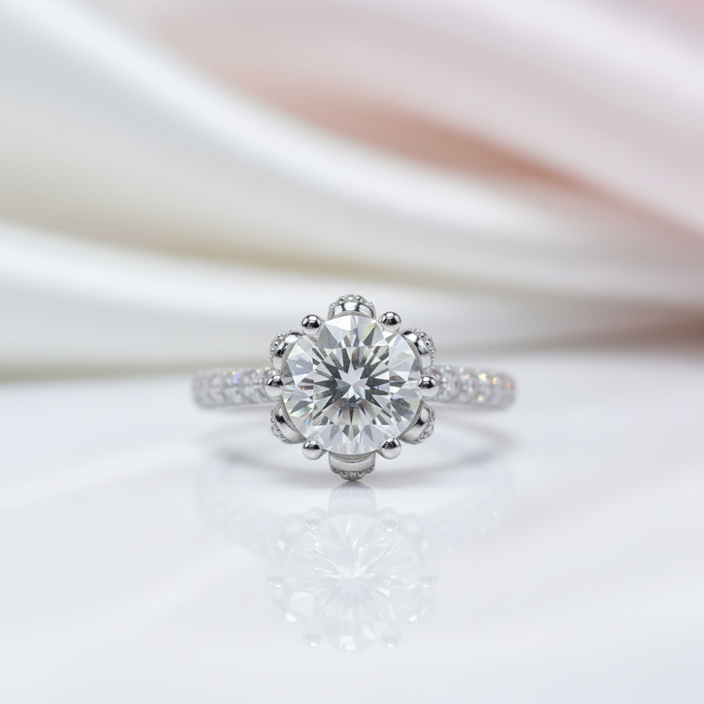 3ct Round Cut Crackling Diamond Option Engagement Ring-Black Diamonds New York