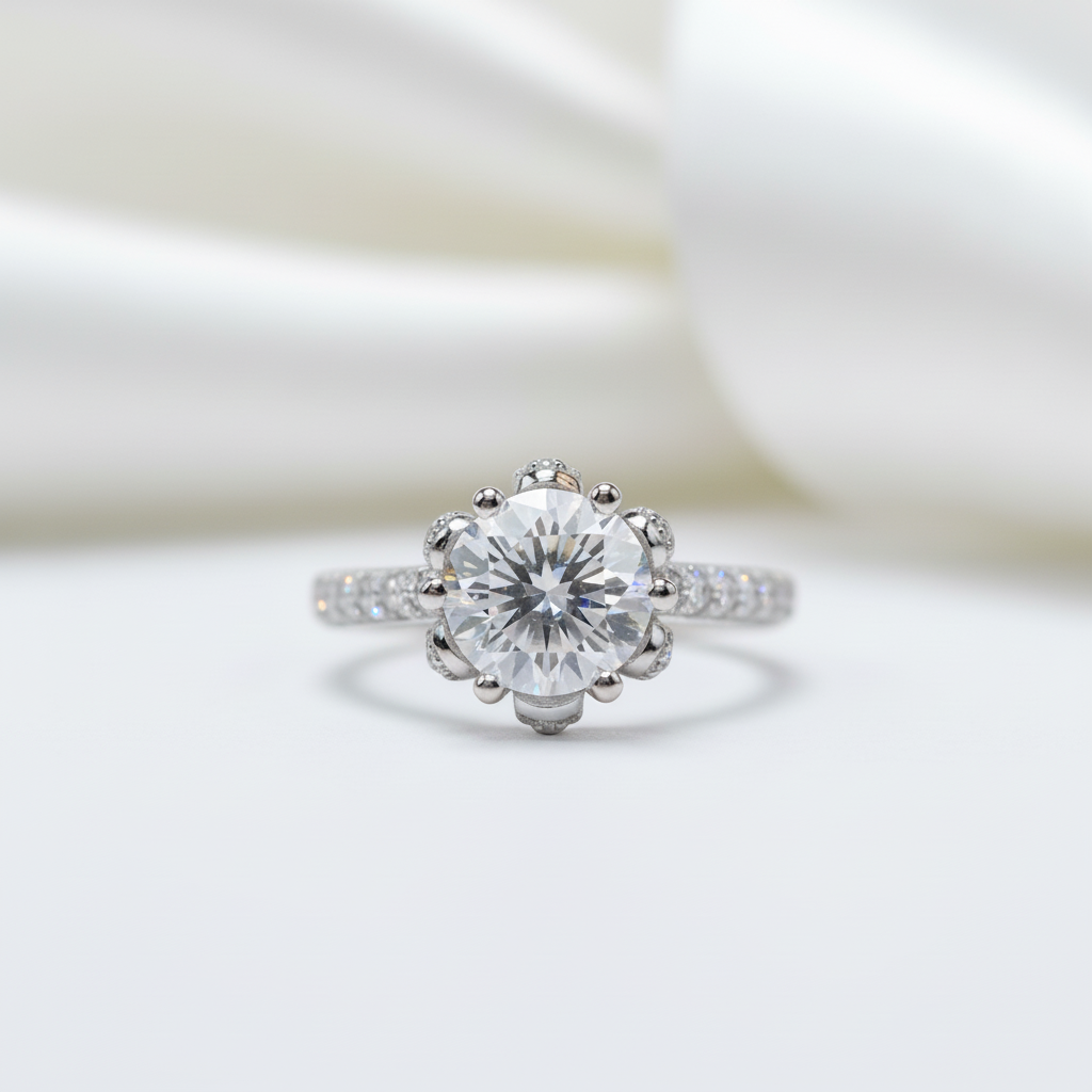 Diamond ring on a soft white background