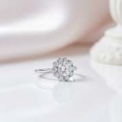 3.0 Ct Round Cut Crackling Diamond Option Flower Halo Engagement Ring-Black Diamonds New York
