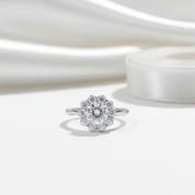 3.0 Ct Round Cut Crackling Diamond Option Flower Halo Engagement Ring-Black Diamonds New York