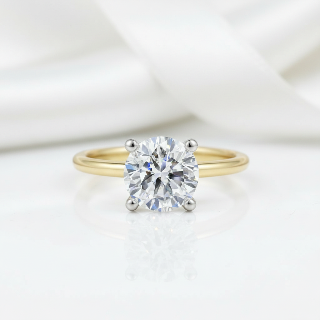 3ct Round Cut Diamond Classic Four Prong Engagement Ring-Black Diamonds New York