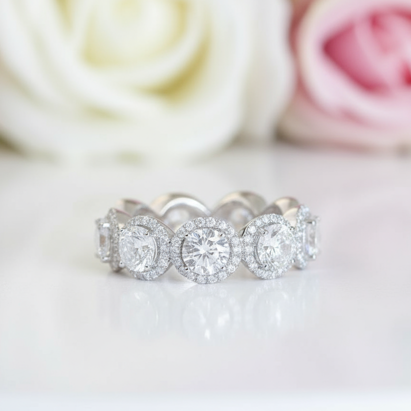 3ct Simulated Diamonds Round Cut Halo Ring-Black Diamonds New York