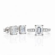 3ct Emerald Cut Certified Moissanite Engagement Ring and Earrings Set-Black Diamonds New York