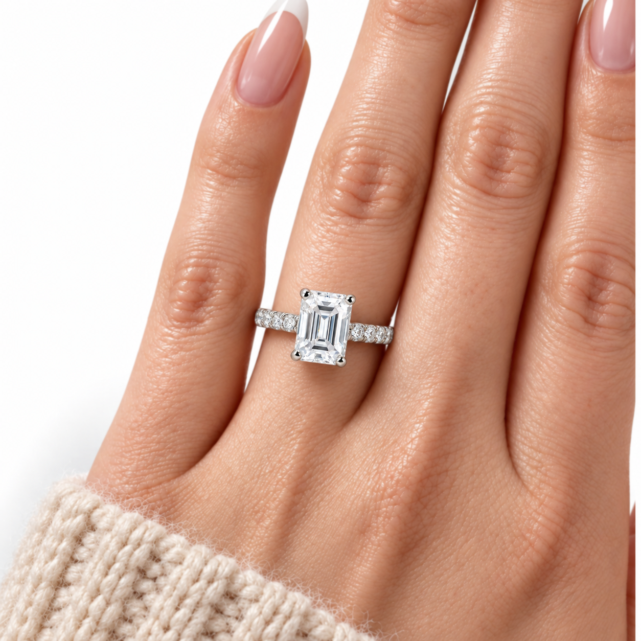 3ct Emerald Cut Certified Moissanite Engagement Ring and Earrings Set-Black Diamonds New York