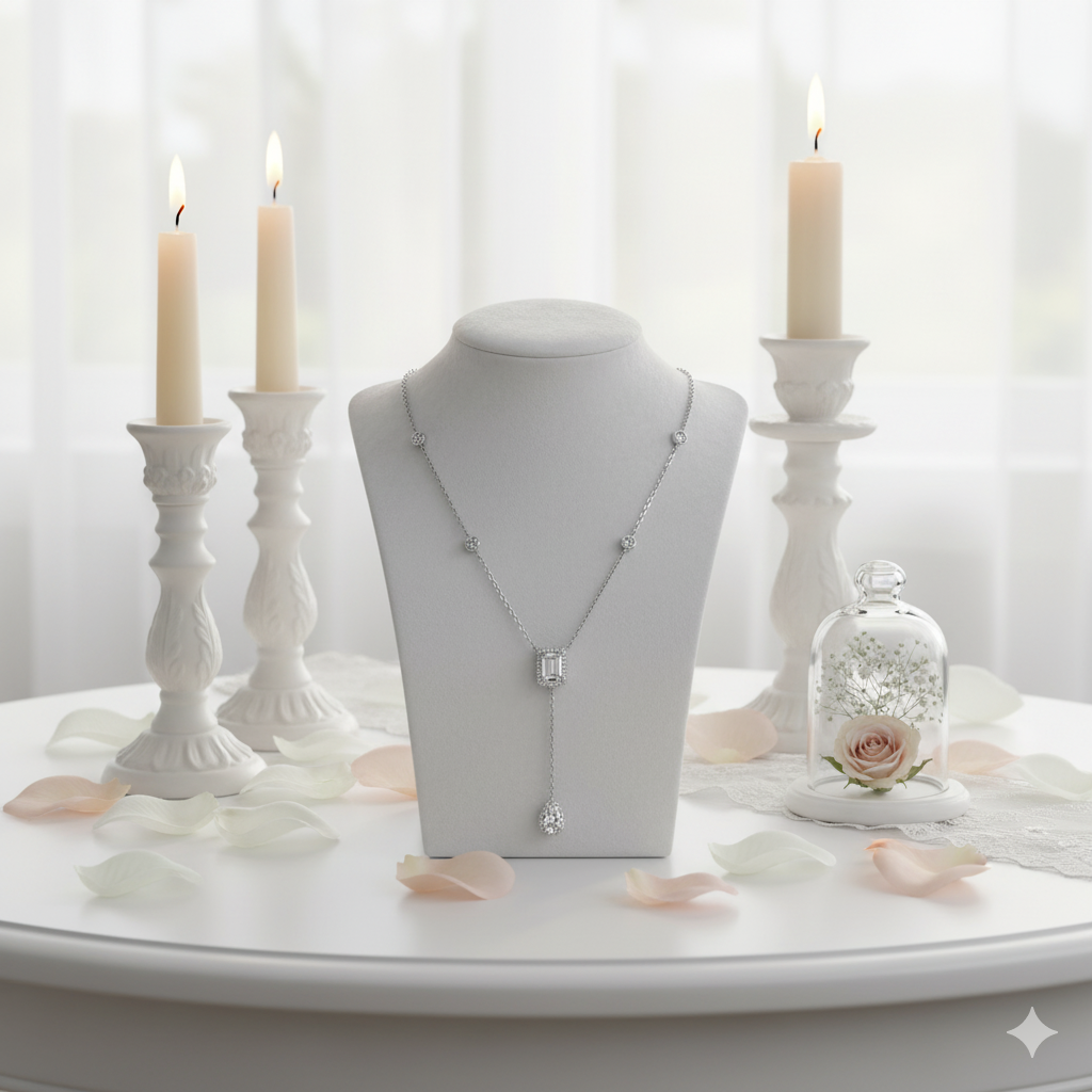 3ct Emerald Cut and Pear Cut Diamond Necklace-Black Diamonds New York