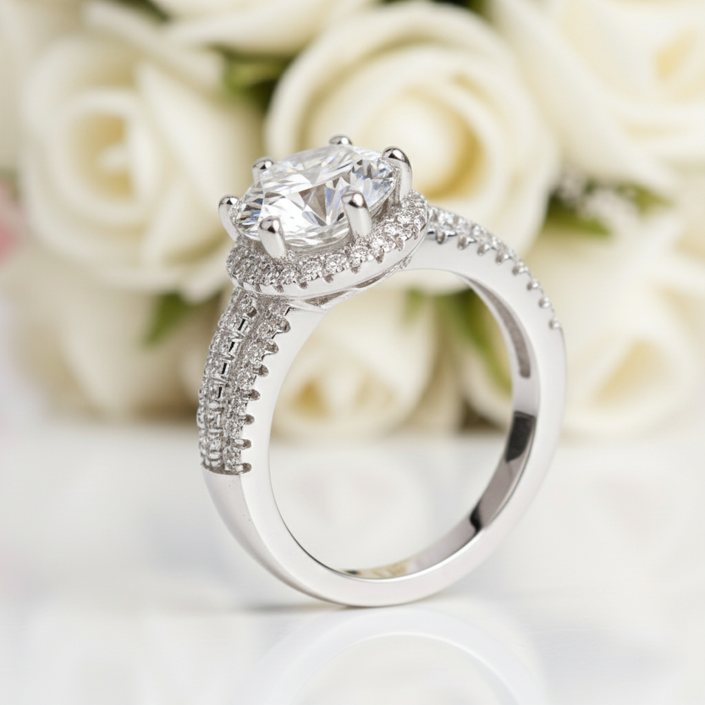 3ct Round Brilliant Cut Diamond Halo Engagement Ring-Black Diamonds New York