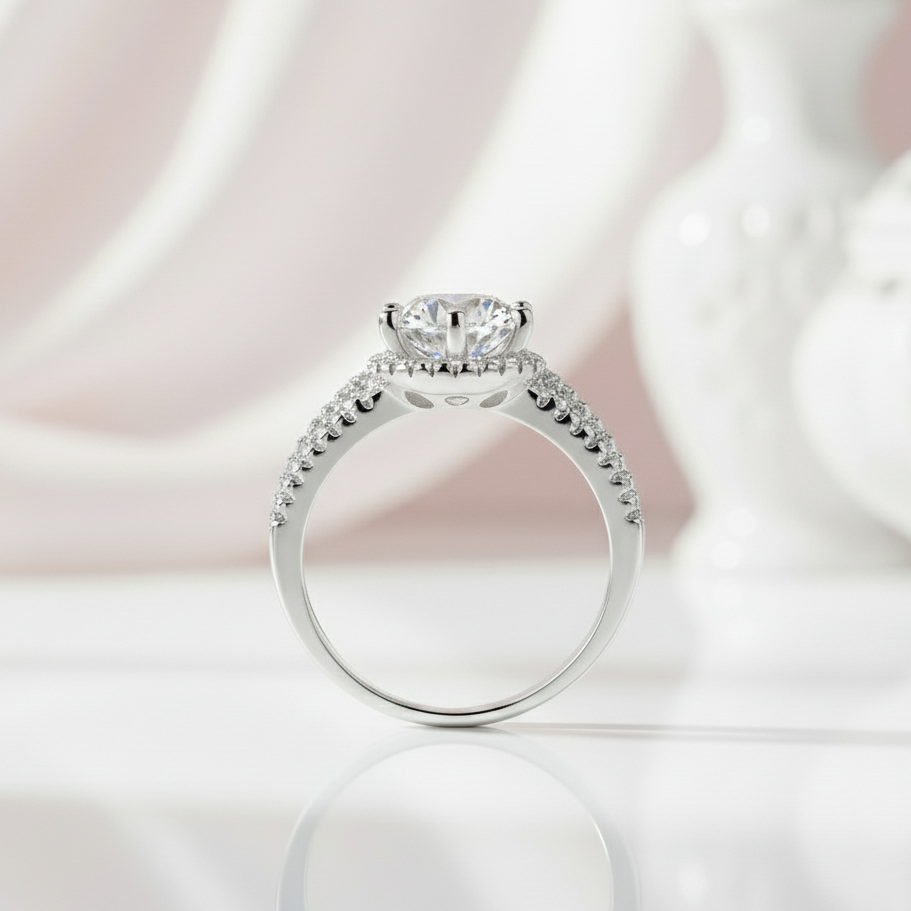 3ct Round Brilliant Cut Diamond Halo Engagement Ring-Black Diamonds New York