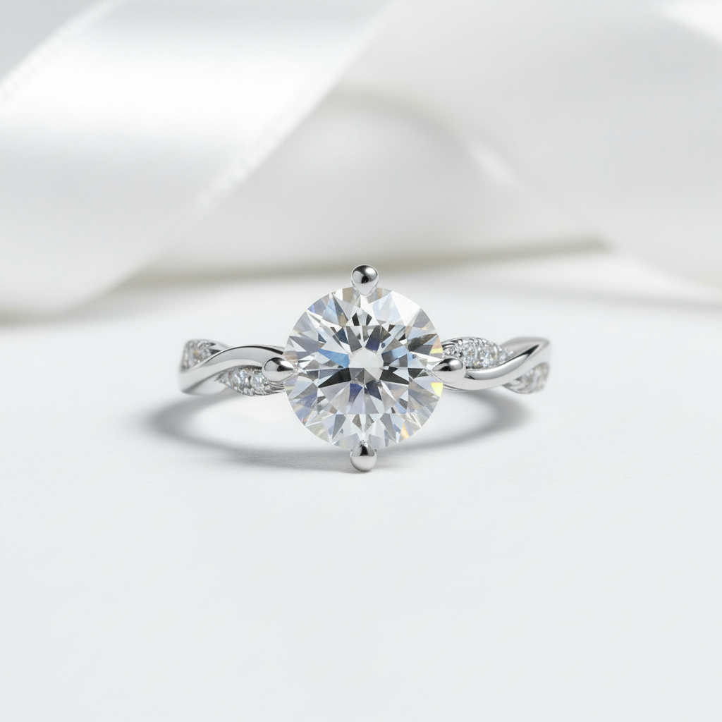 3ct Round Cut Diamond Option Twist Band Engagement Ring-Black Diamonds New York