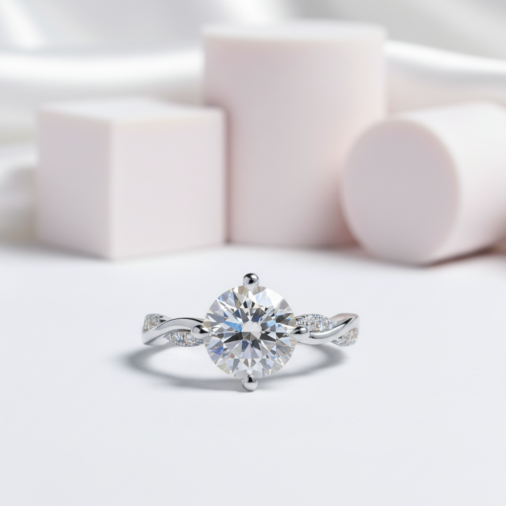 3ct Round Cut Diamond Twist Band Engagement Ring-Black Diamonds New York