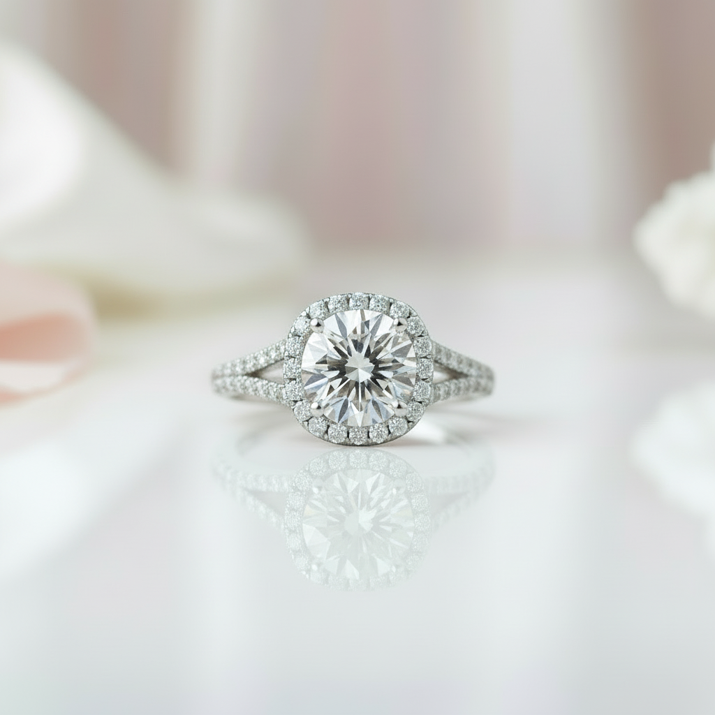 3ct Round Diamond Halo Ring-Black Diamonds New York