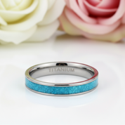 3mm Blue Turquoise Titanium Wedding Band-Black Diamonds New York