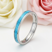 3mm Blue Turquoise Titanium Wedding Band-Black Diamonds New York