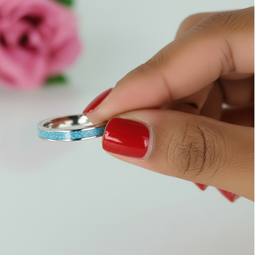 3mm Blue Turquoise Titanium Wedding Band-Black Diamonds New York