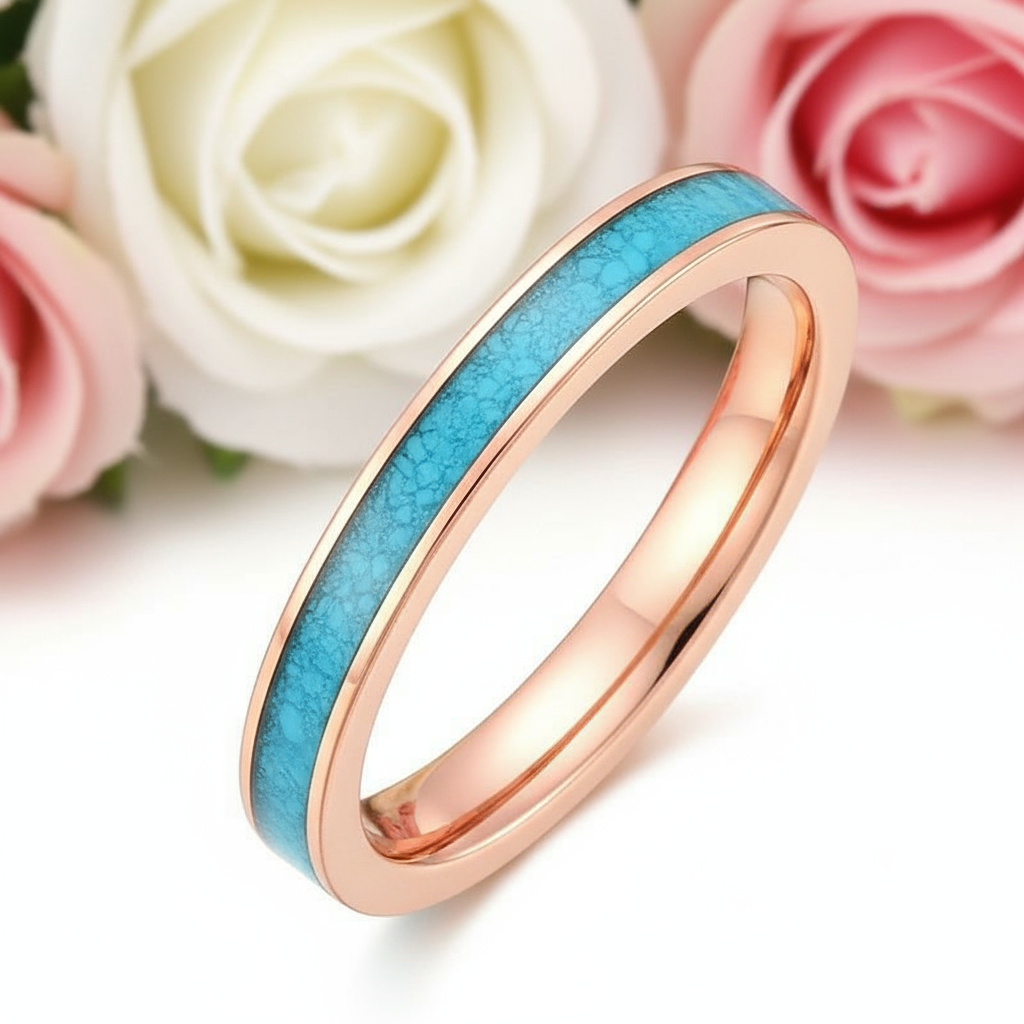 3mm Blue Turquoise Titanium Wedding Band-Black Diamonds New York