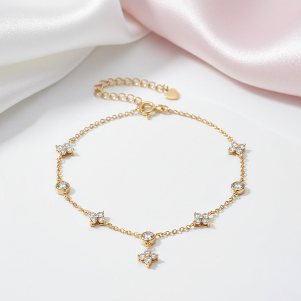 3mm Diamond Option Four-leaf Flower Adjustable Bracelet-Black Diamonds New York