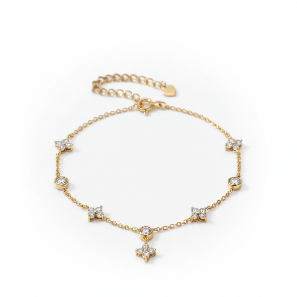 3mm Diamond Option Four-leaf Flower Adjustable Bracelet-Black Diamonds New York
