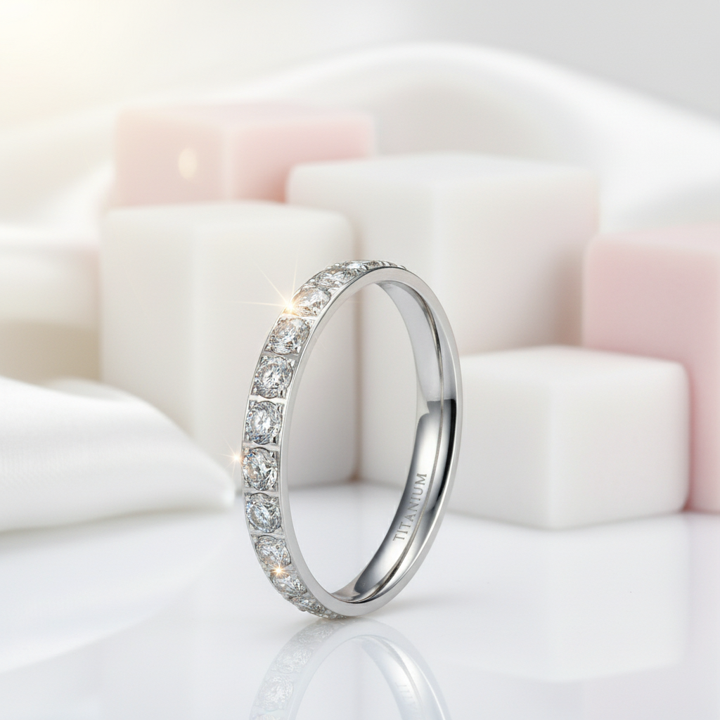 3mm Half Eternity Diamond Statement Titanium Wedding Band-Black Diamonds New York